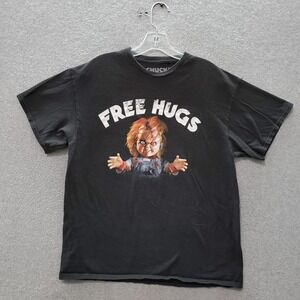 Chucky Men T-Shirt Large Black‎ Childs Play Free Hugs Doll Graphic 90s Crew Neck